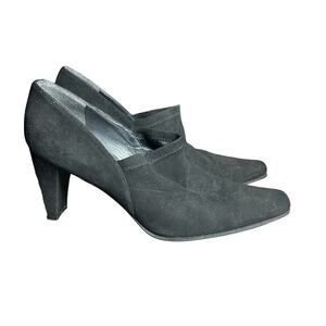 Stuart weitzman Black suede slip on square toe heels size 7 1/2 Y2K 90's style